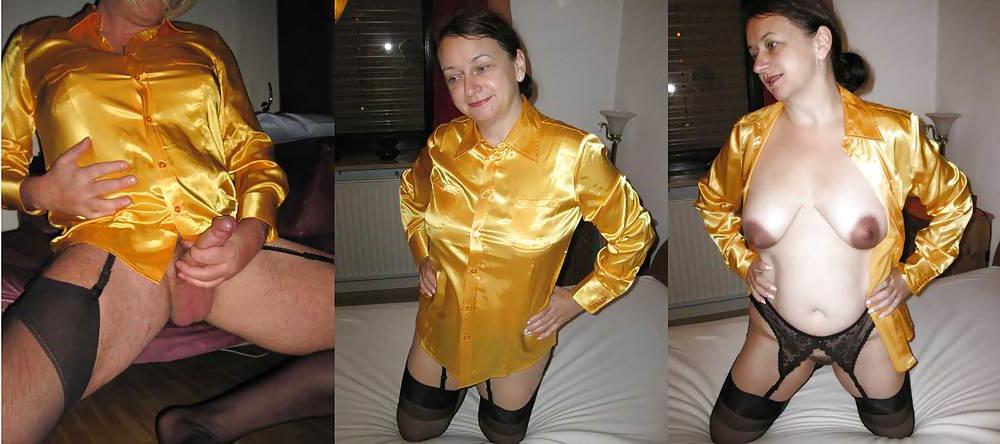 22P Crossdresser wearing Satin Blouse