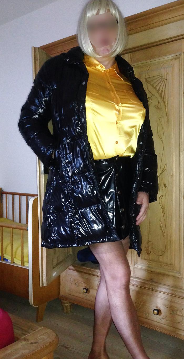 22P Crossdresser wearing Satin Blouse
