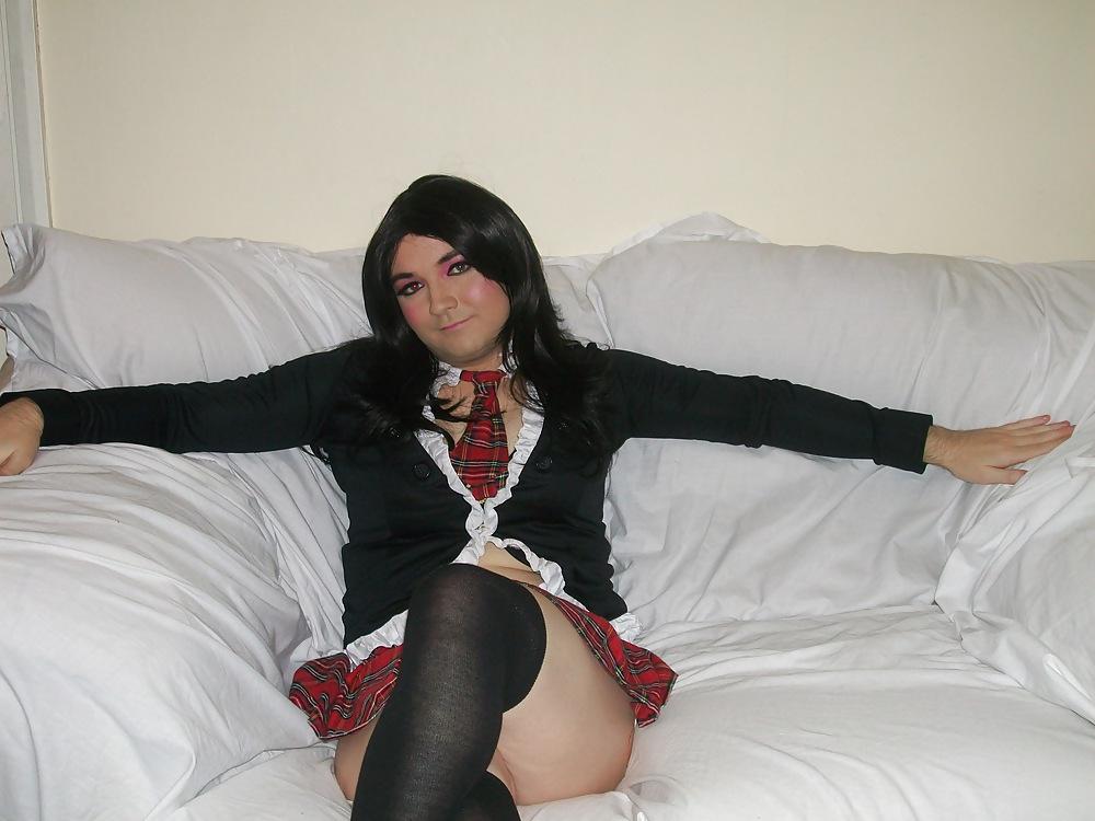 19P Crossdresser in school girl uniform