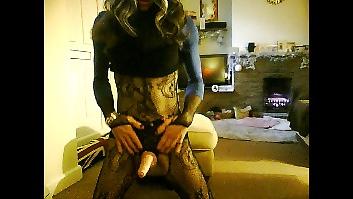 18P Crossdresser in blue halter dress