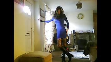 18P Crossdresser in blue halter dress