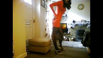 14P Crossdresser in short pink minidress