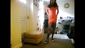 14P Crossdresser in short pink minidress