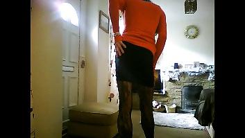 14P Crossdresser in short pink minidress
