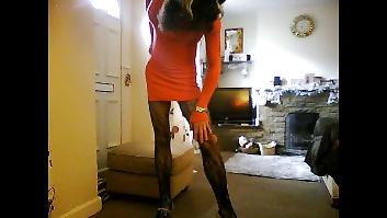 14P Crossdresser in short pink minidress
