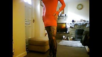 14P Crossdresser in short pink minidress