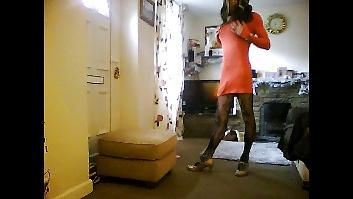 14P Crossdresser in short pink minidress