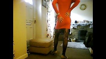 14P Crossdresser in short pink minidress