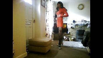 14P Crossdresser in short pink minidress