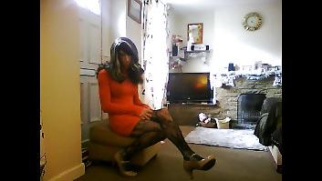 14P Crossdresser in short pink minidress