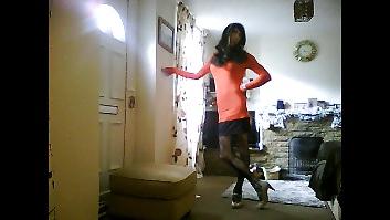 14P Crossdresser in short pink minidress