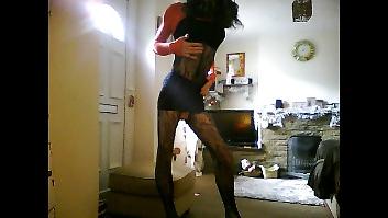14P Crossdresser in short pink minidress