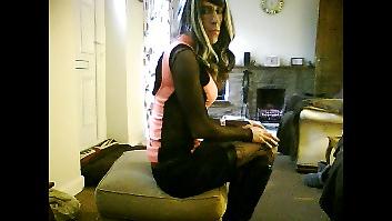 25P Crossdresser in sexy pink minidress