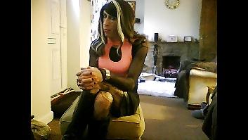 25P Crossdresser in sexy pink minidress