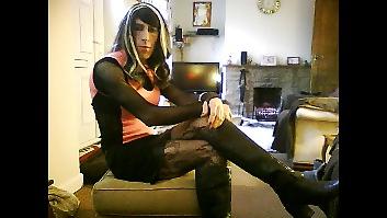 25P Crossdresser in sexy pink minidress