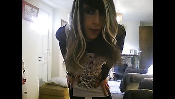 18P Crossdresser in white black minidress