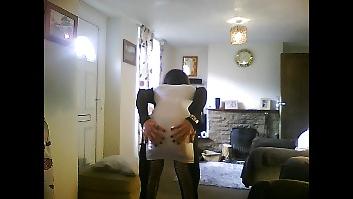 18P Crossdresser in white black minidress