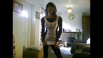18P Crossdresser in white black minidress