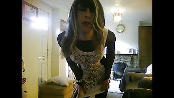 18P Crossdresser in white black minidress