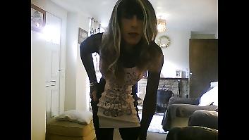 18P Crossdresser in white black minidress