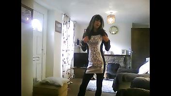 18P Crossdresser in white black minidress