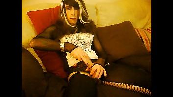 18P Crossdresser in white black minidress