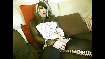 18P Crossdresser in white black minidress