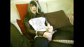 18P Crossdresser in white black minidress