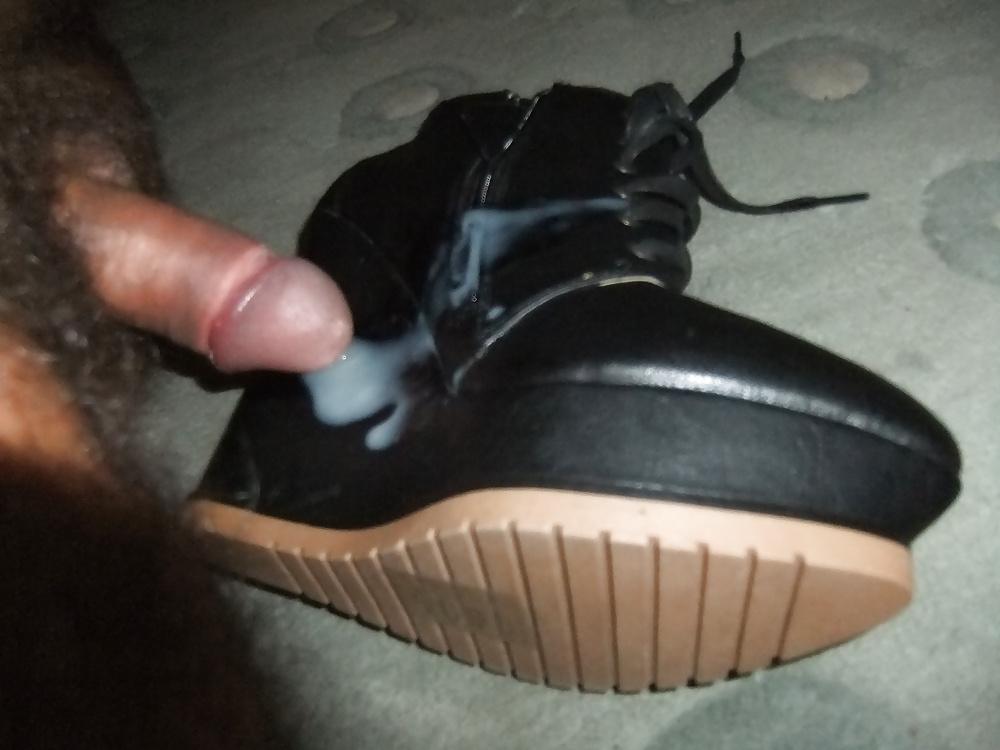 10P Play and cum with wedge ankle boots.
