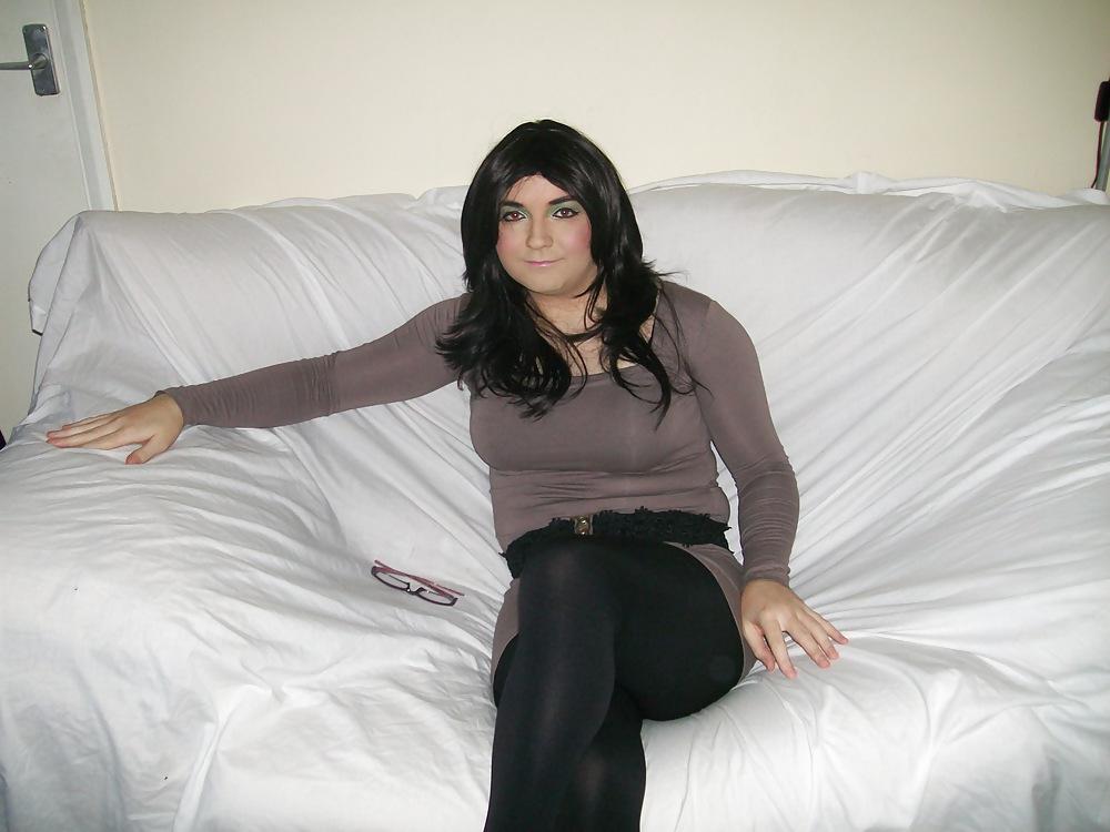 7P Crossdresser Lydia Lust in Grey Dress
