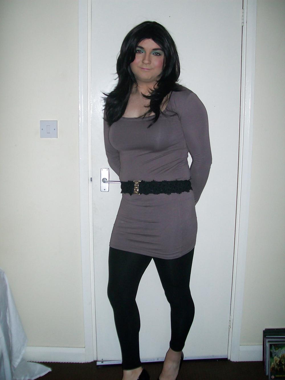 7P Crossdresser Lydia Lust in Grey Dress
