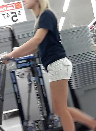 4P Hot blonde Teen in white booty shorts