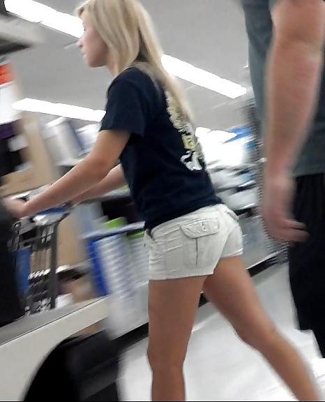 4P Hot blonde Teen in white booty shorts