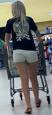 4P Hot blonde Teen in white booty shorts