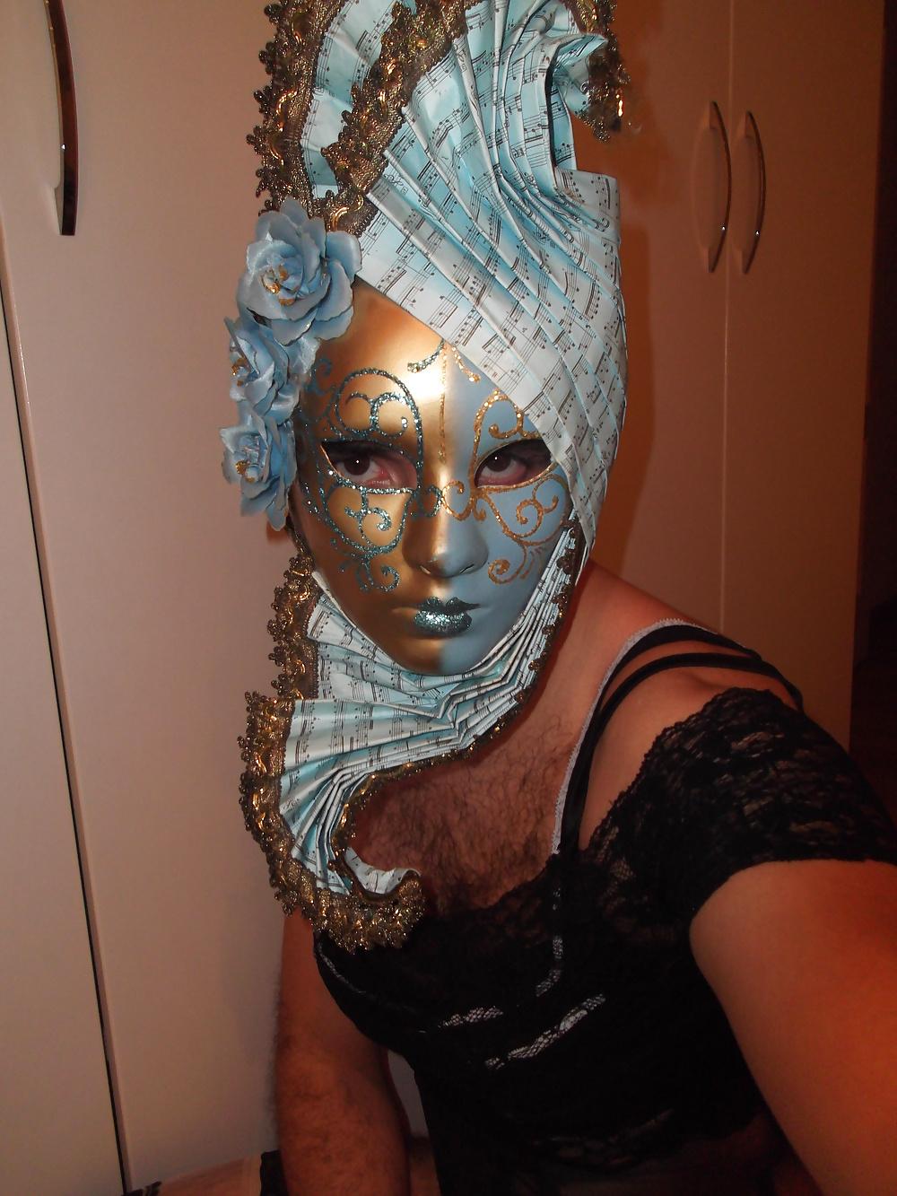 18P Crossdresser black sexy lingerie stockings and mask