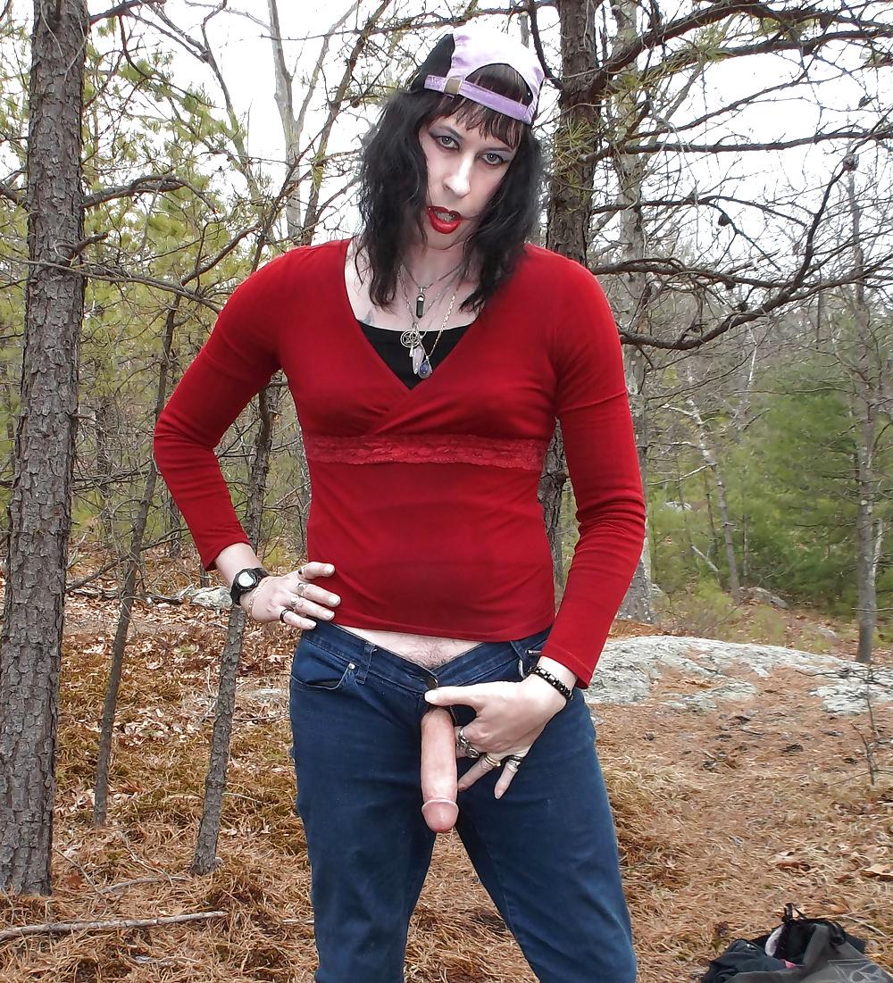 9P Crossdresser slut naked in the park!