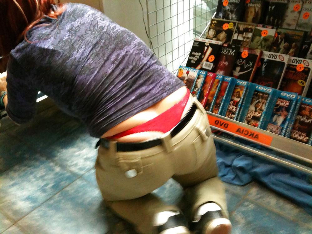 21P Candid red thong big ass in tight jeans