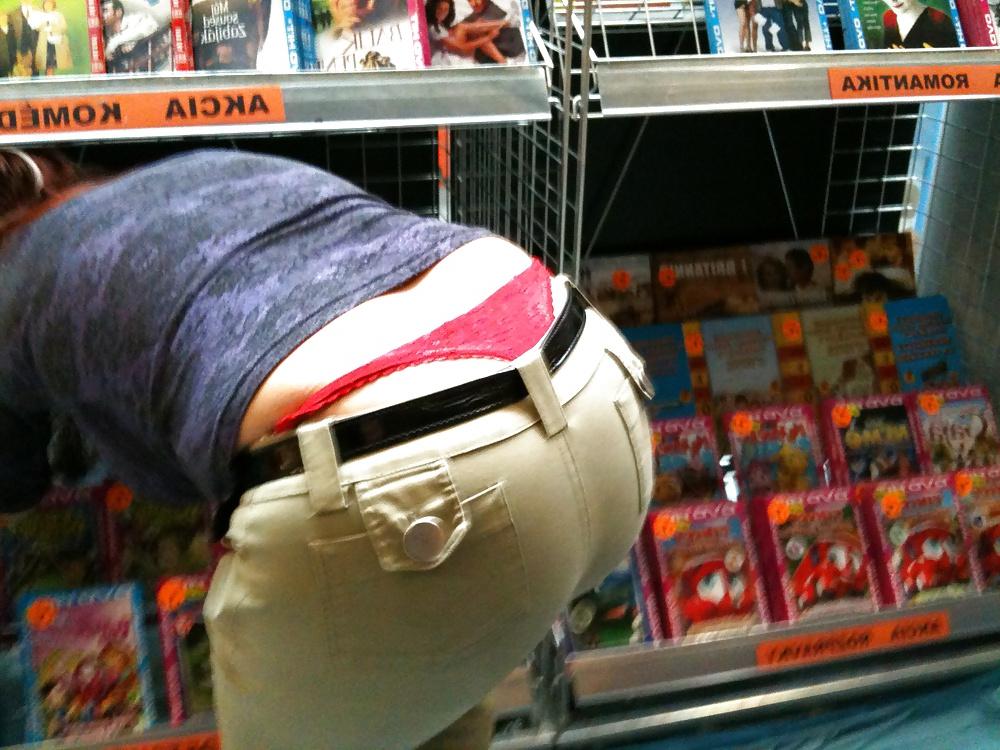 21P Candid red thong big ass in tight jeans