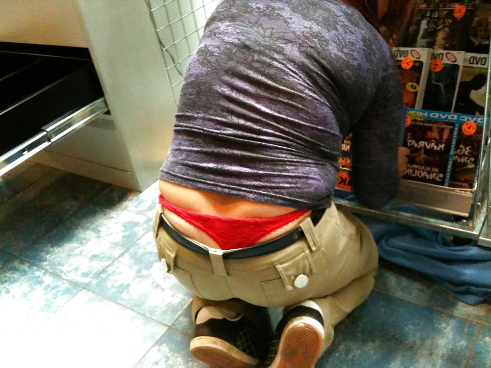 21P Candid red thong big ass in tight jeans