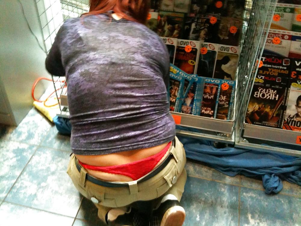 21P Candid red thong big ass in tight jeans