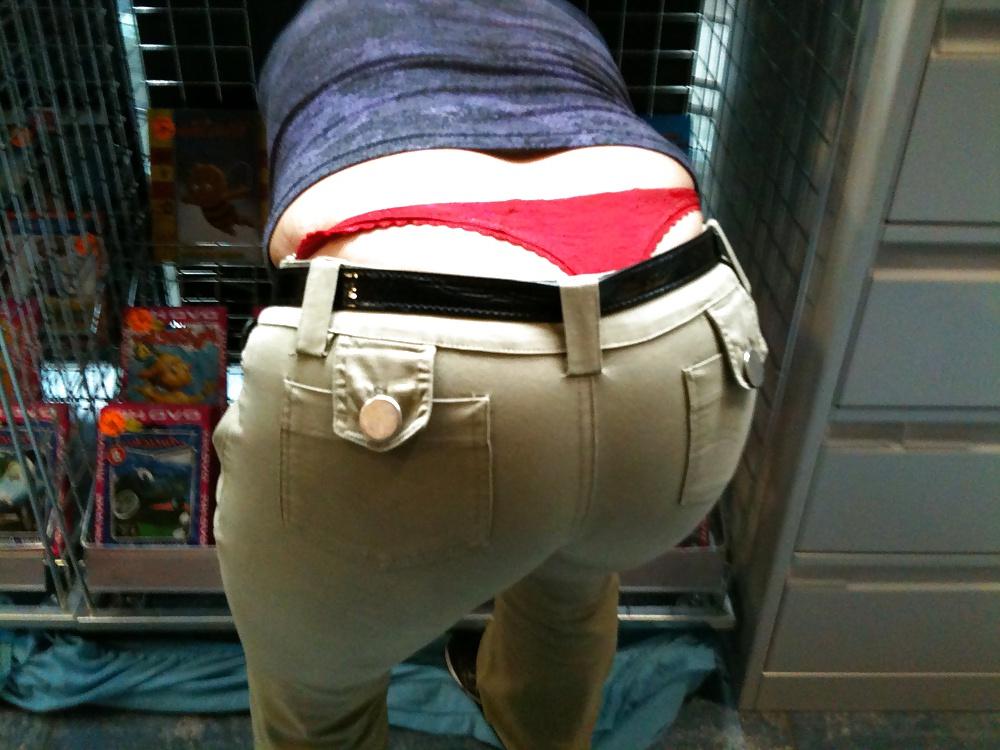 21P Candid red thong big ass in tight jeans