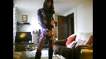 15P Hot crossdresser in floral dress