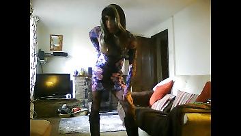 15P Hot crossdresser in floral dress
