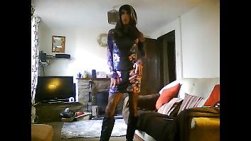 15P Hot crossdresser in floral dress