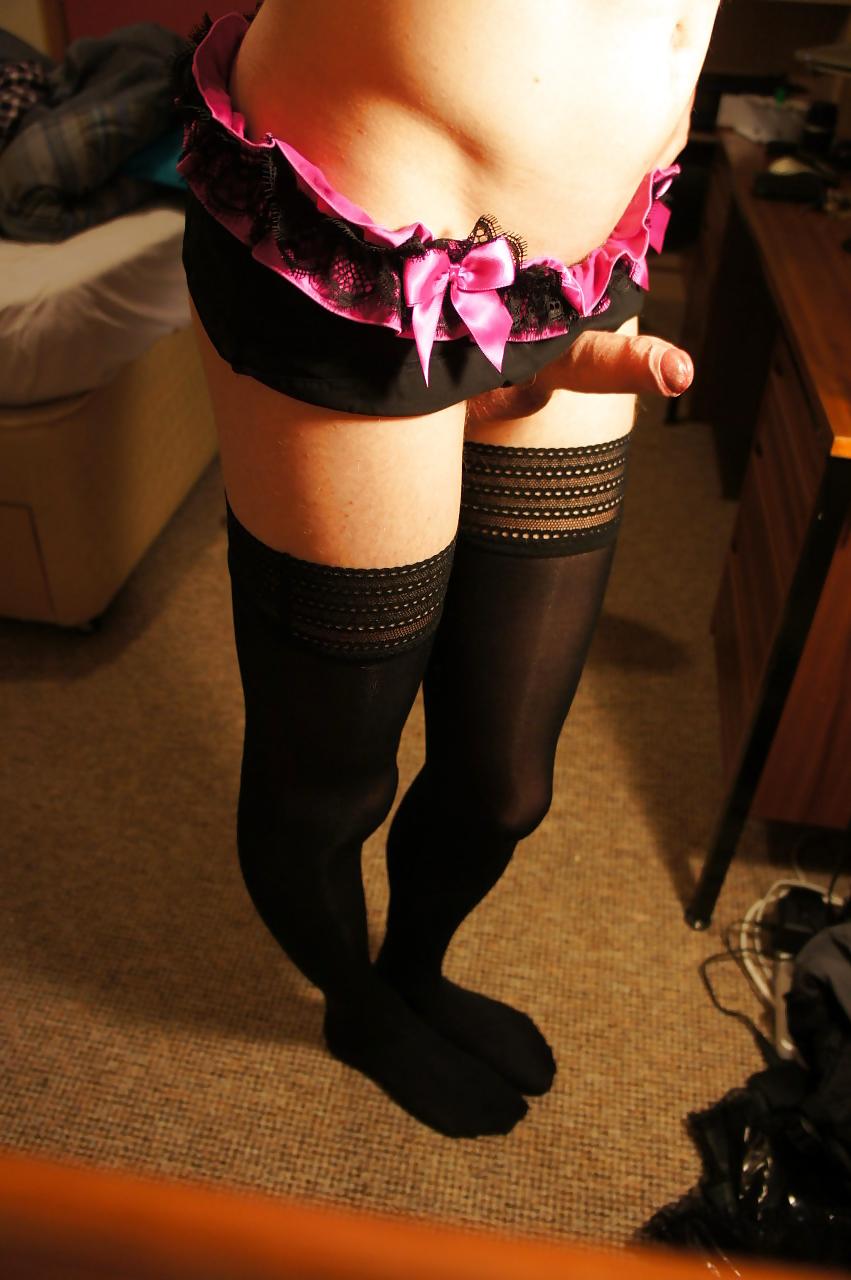 25P Me Sandra Crossdressing in PVC skirt and pink panties