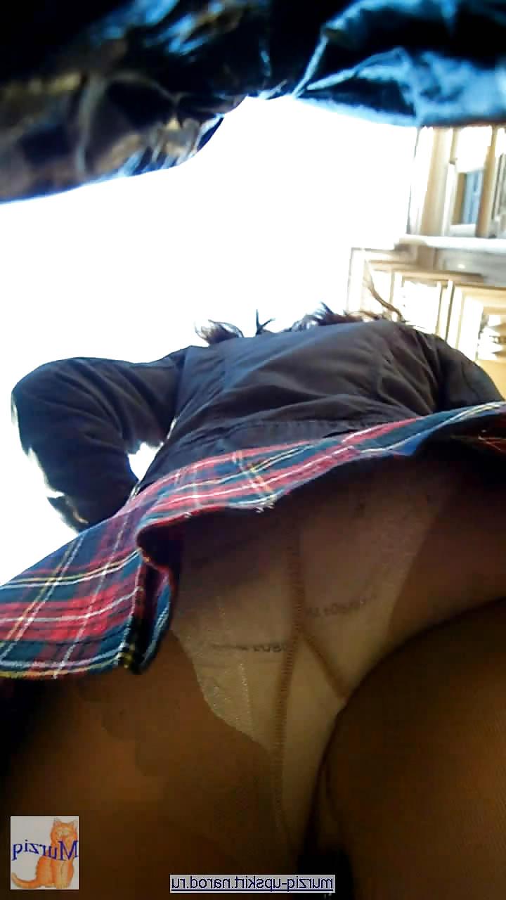 9P Pantyhose in the street-Looking up her skirt.9