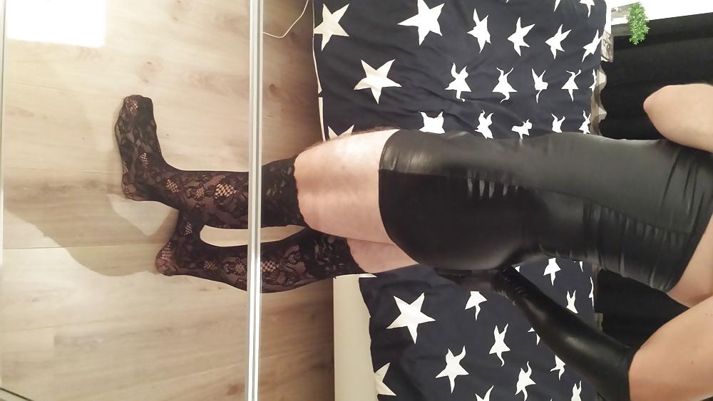 25P My black wetlook skirt and anal masturbation