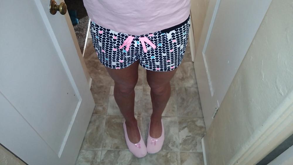 25P Crossdresser in pink with hard cock