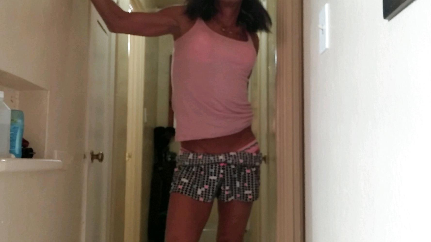 25P Crossdresser in pink with hard cock