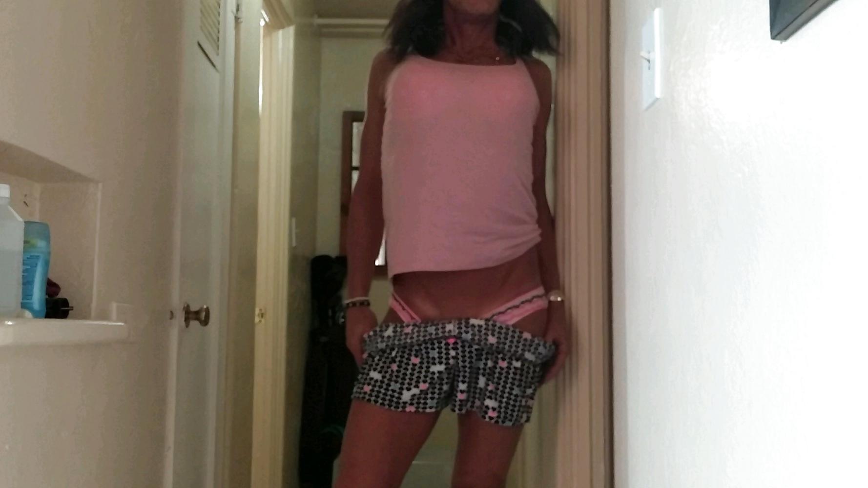25P Crossdresser in pink with hard cock